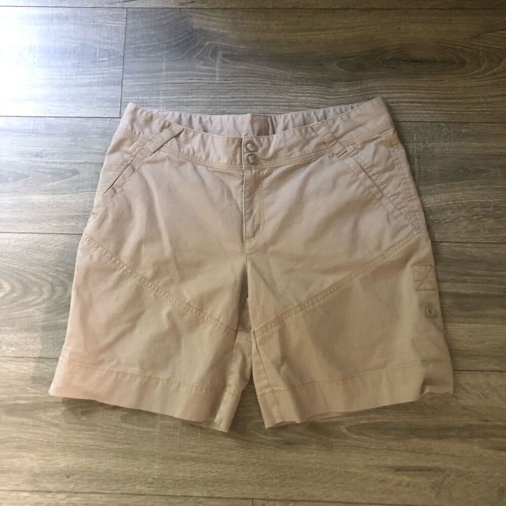 athleta shorts womens size‎ 12 hiking outdoors 8 inch tan khaki mid rise cotton